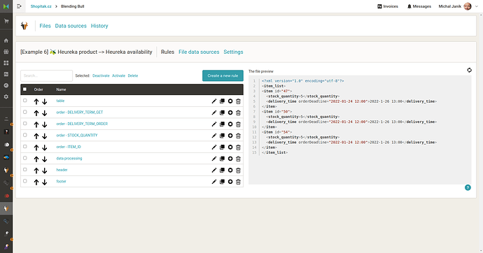 File dashboard with data processing rules
