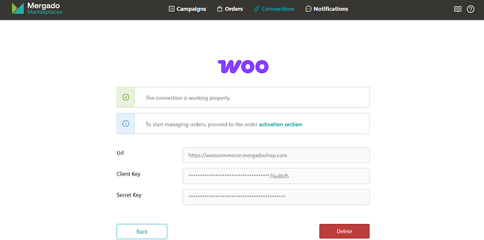 Functional Woocommerce connection detail page