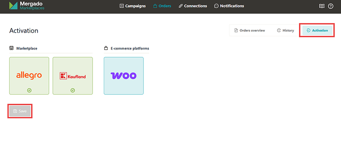 Order Activation page
