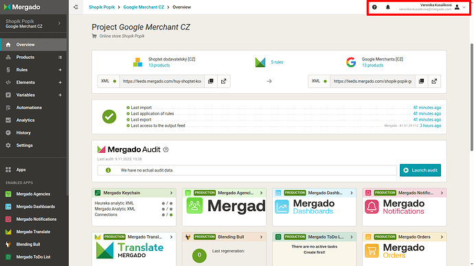 overview page in mergado
