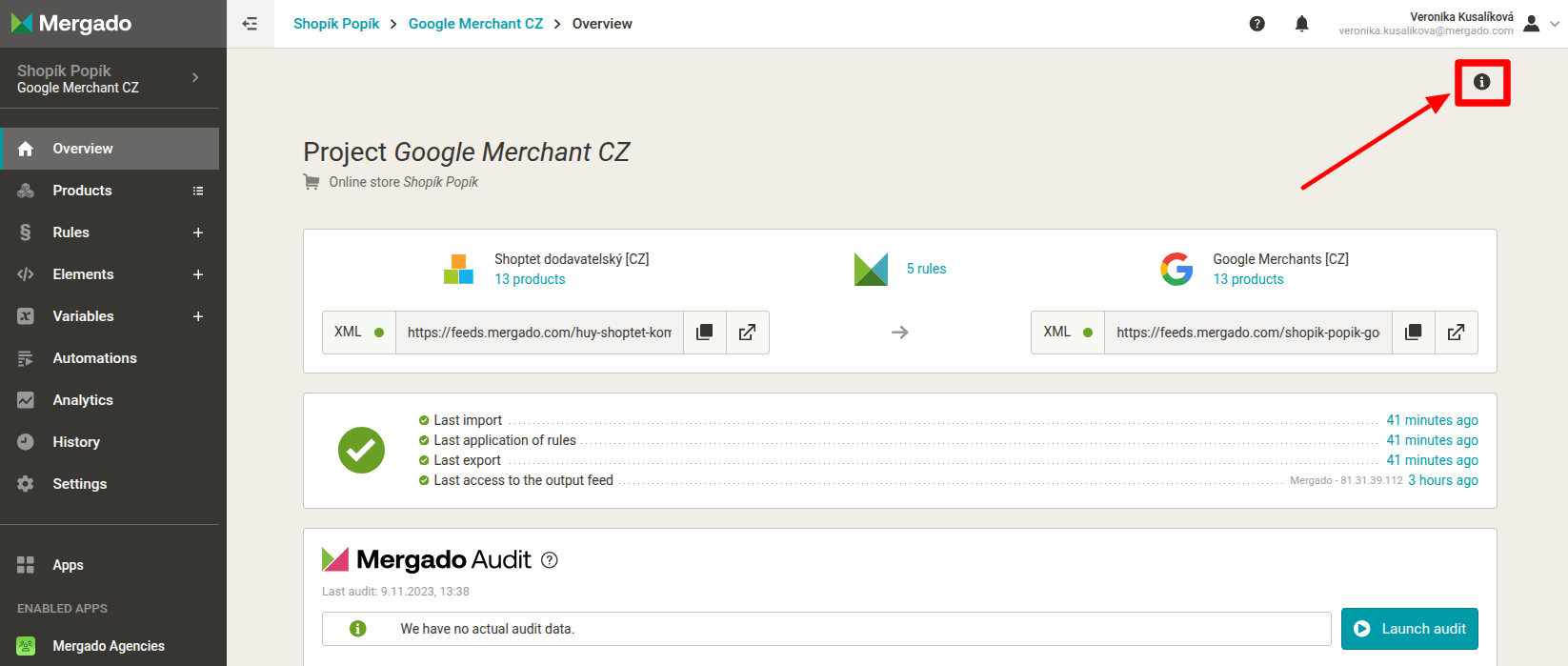 i information icon in mergado